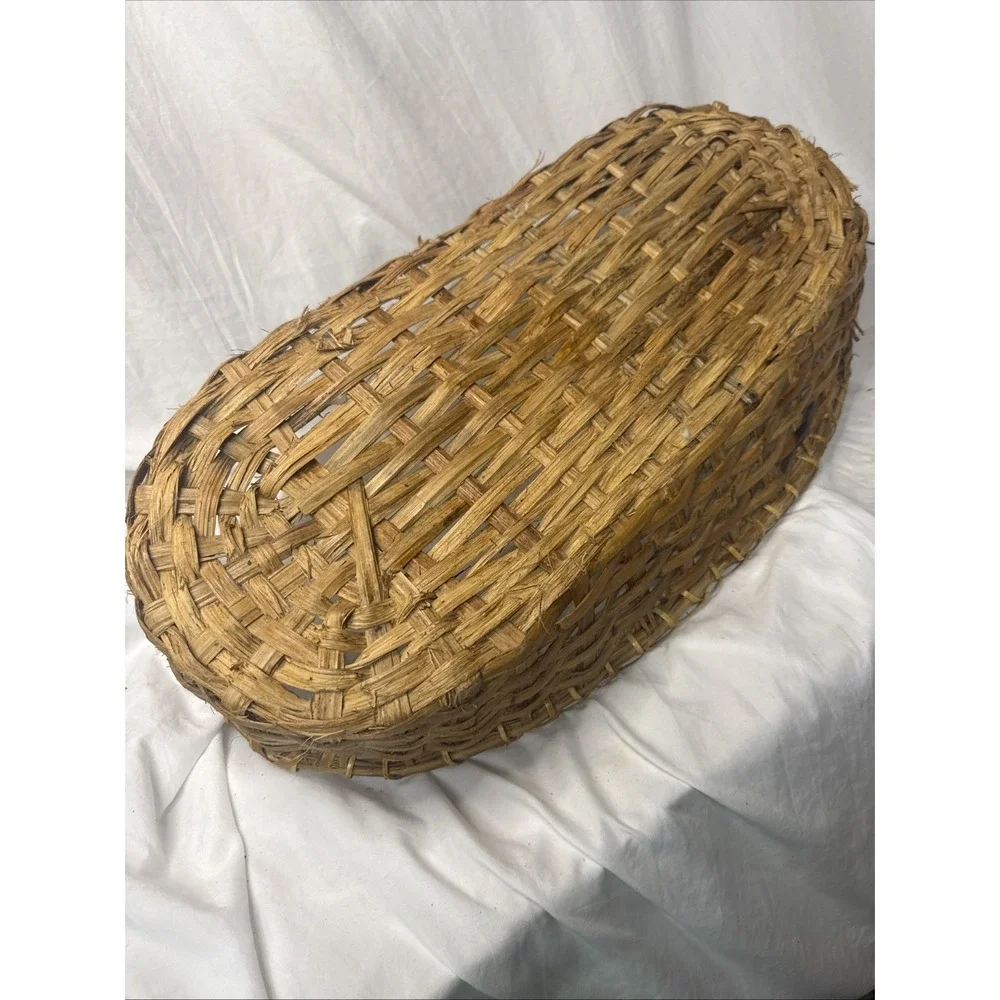Antique Large Oval Oak Wood Splint Gathering Baguettes Basket Handles Primitive